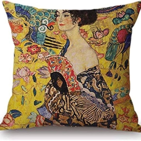 Gustav Klimt “Lady with Fan” Pillow Cover – 17.5” Square – Woven Polyester – NWO - Picture 1 of 1